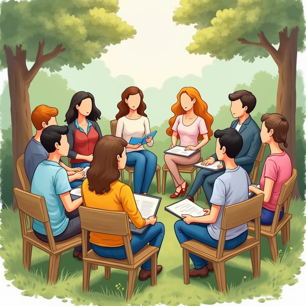 Vibrant Virtual Meeting Scene in Watercolor Style