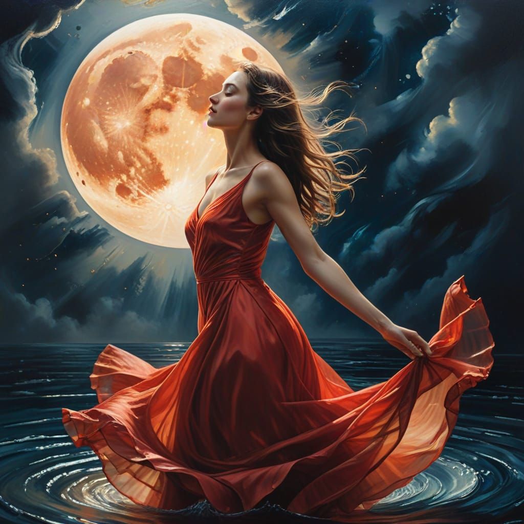 Romantic Surrealism: Woman Dancing Under the Moon