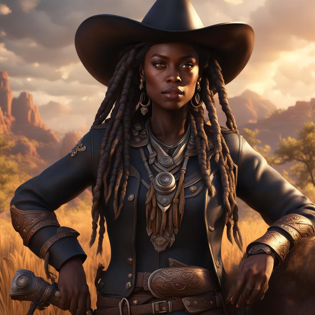 Stunning Black Cowgirl with Locs: Fantasy Concept Art