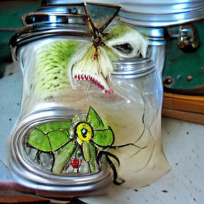 Luna Moth in Jar, Folk Art Style