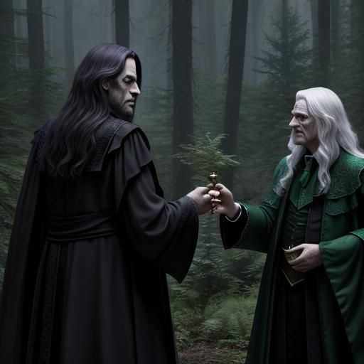 Magic Duel in Fantasy Forest, Hyperrealistic Style