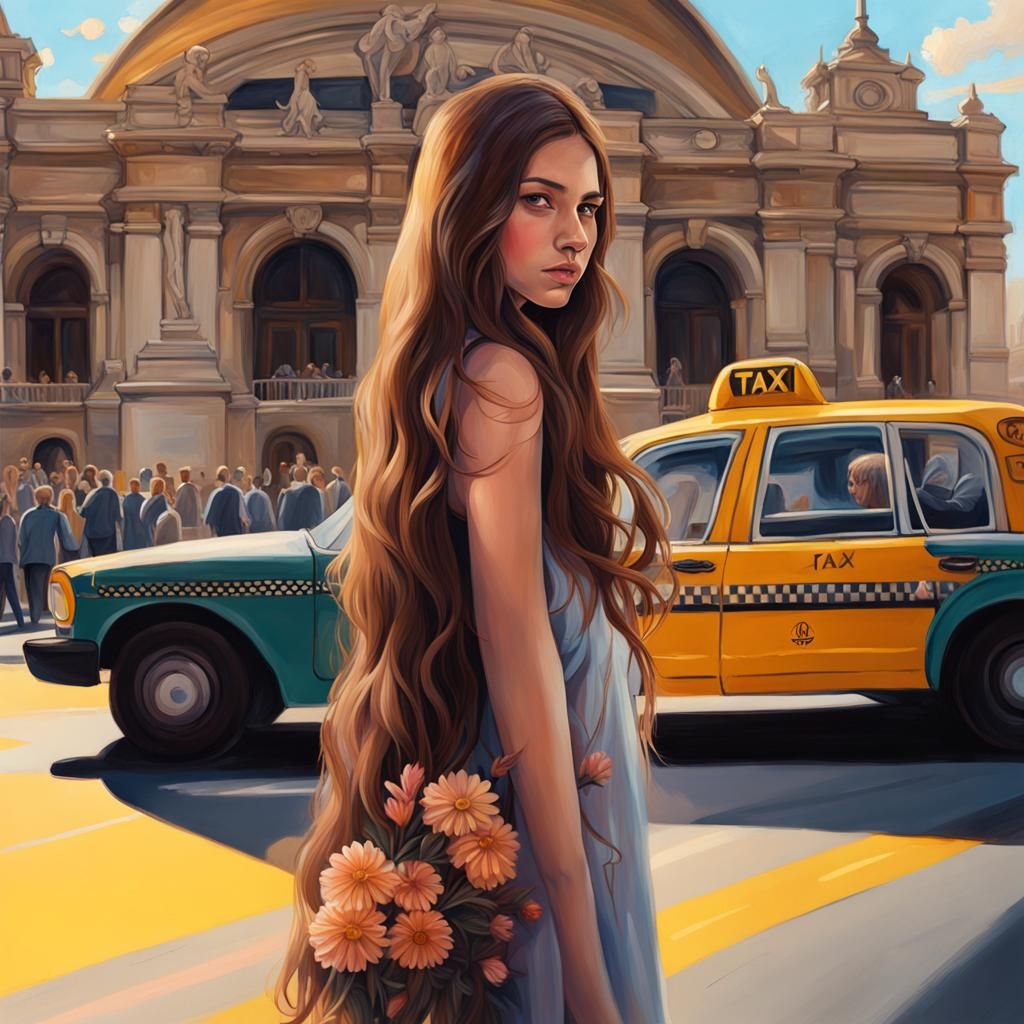 Girl with Flowers Outside Opera House