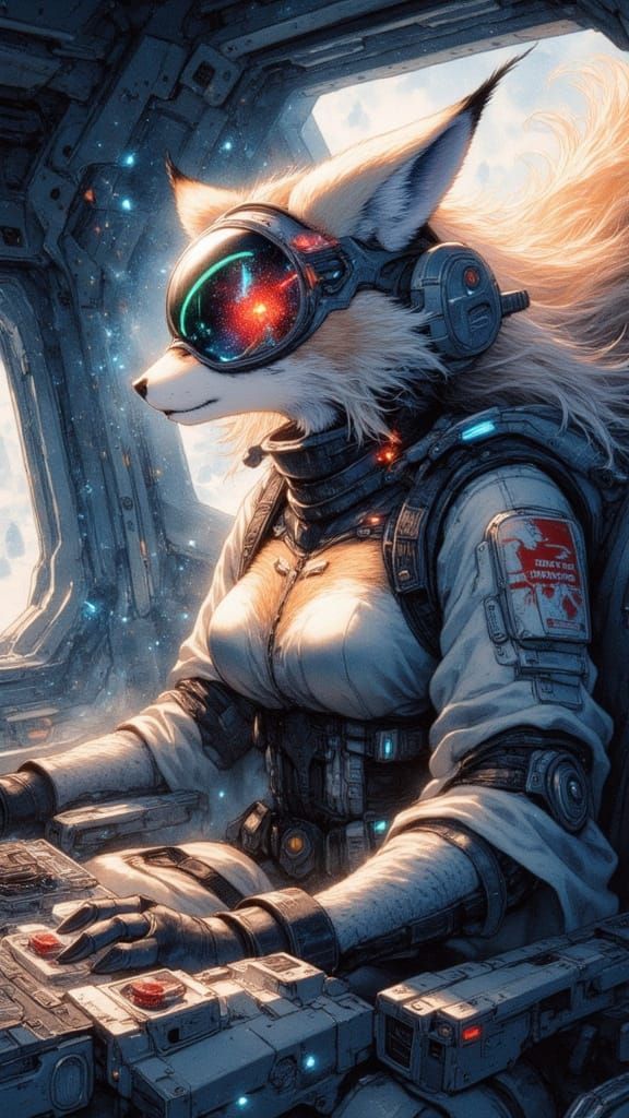 Lynx Pilot in Mecha Cockpit, Anime Watercolor Style