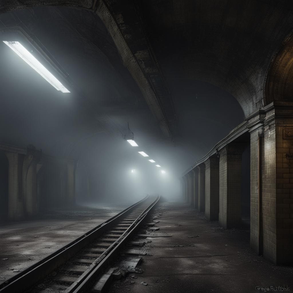 Sinister Abandoned Subway Station in Fog