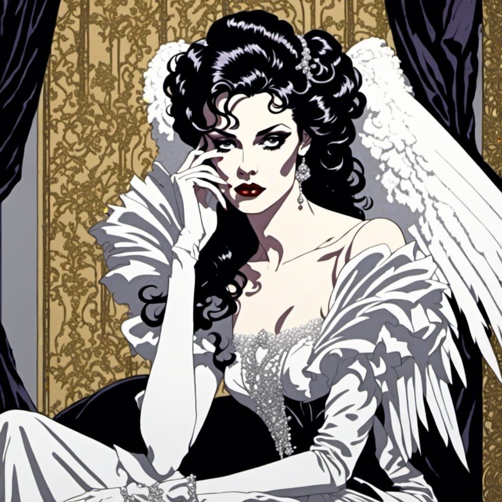 Gothic Glamour Portrait in Patrick Nagel Style