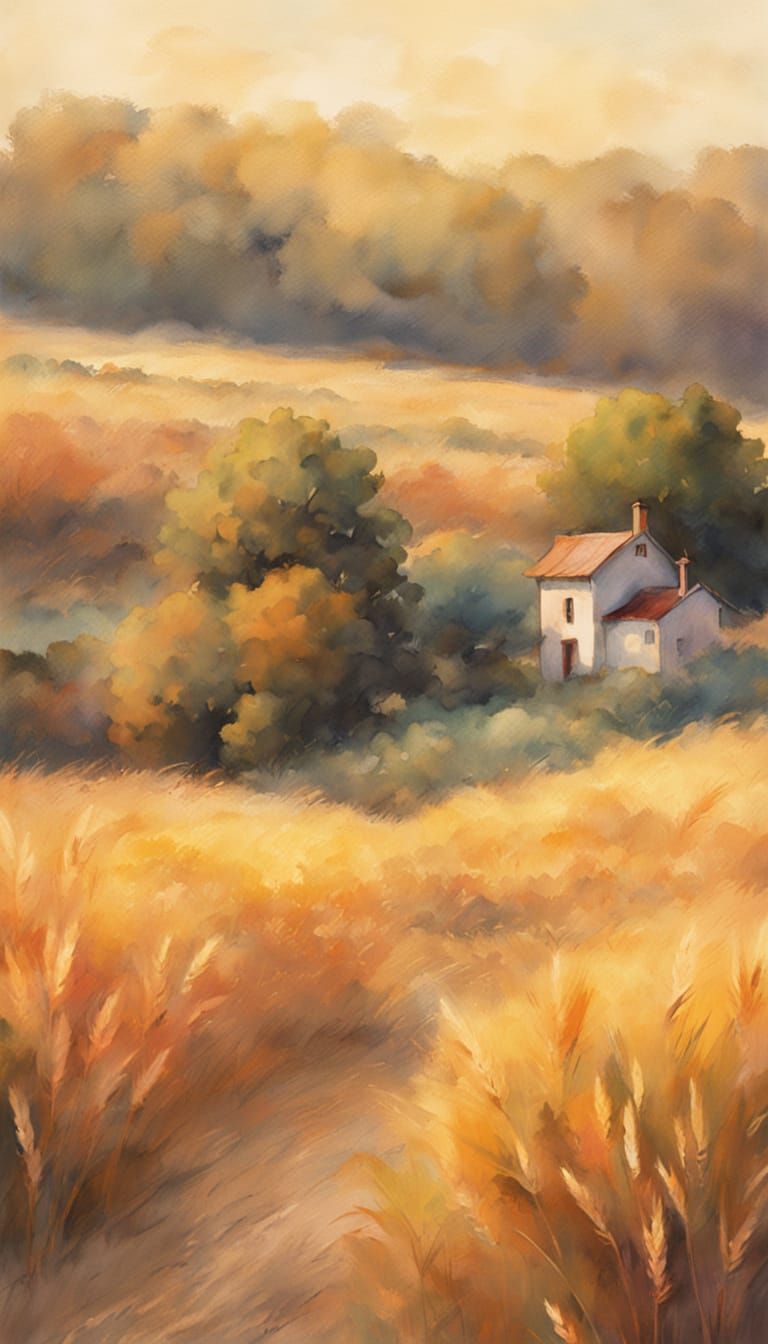 Golden wheat field bathed in the warm, glowing light of a la...