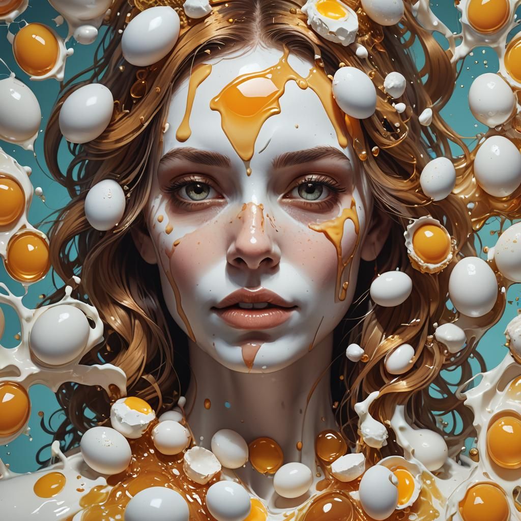 Double Exposure Portrait of Milk, Honey, and Eggs