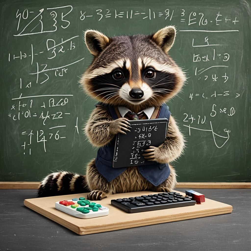 Raccoon Professor Teaching Math on Chalkboard
