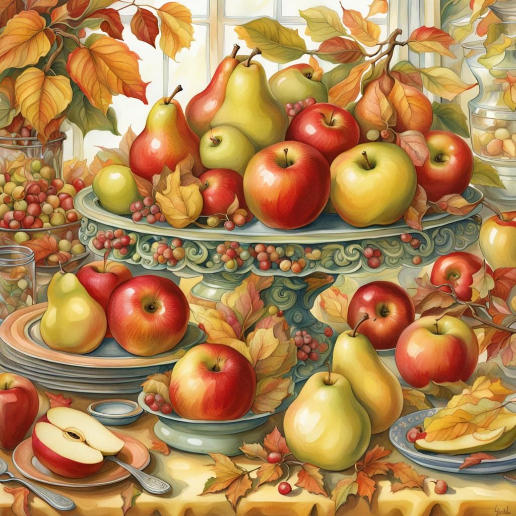 Autumn Party Still Life with Apples and Pears