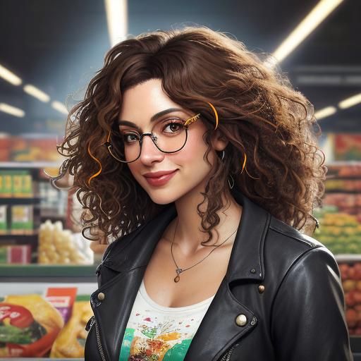 Smiling Girl Pays at Checkout: Hyperrealistic Splash Art