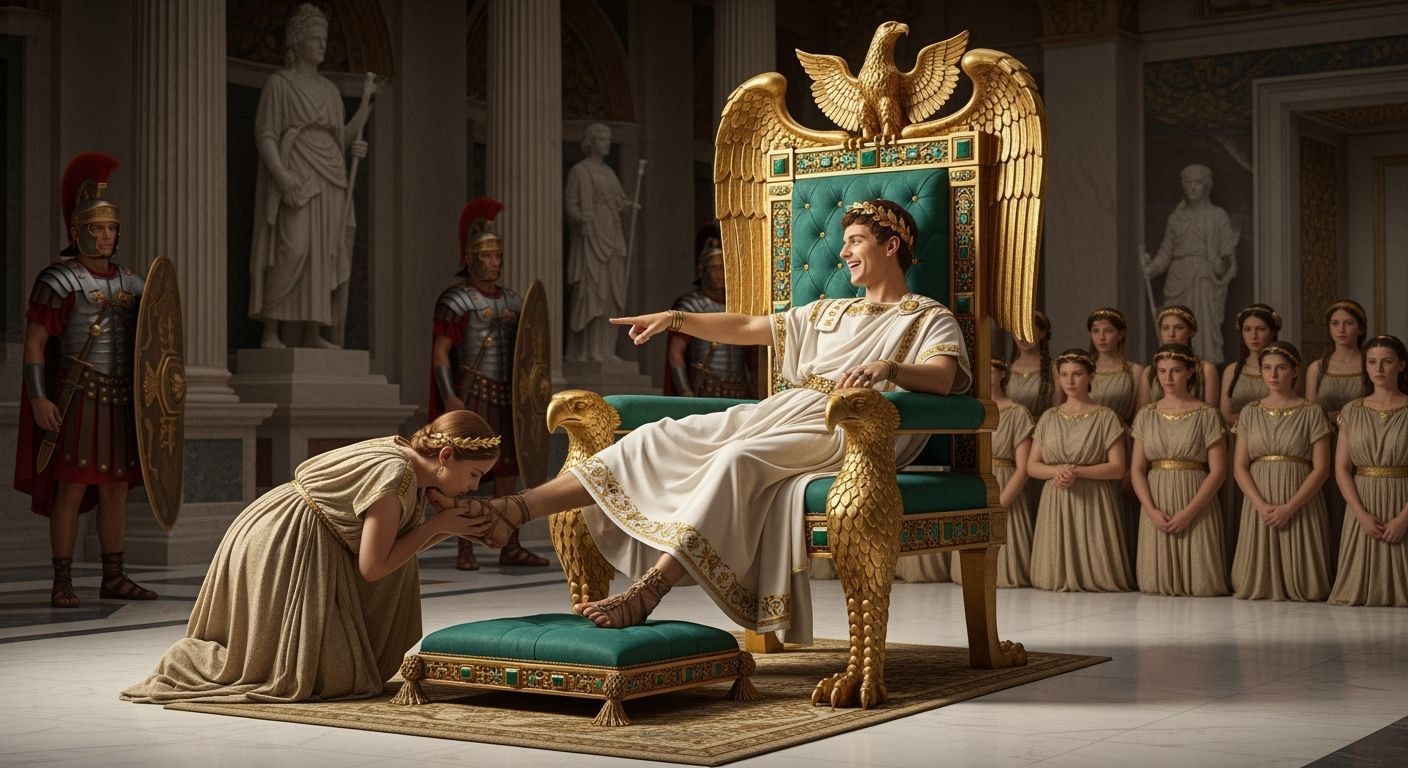 Emperor Nero on Emerald and Gold Throne
