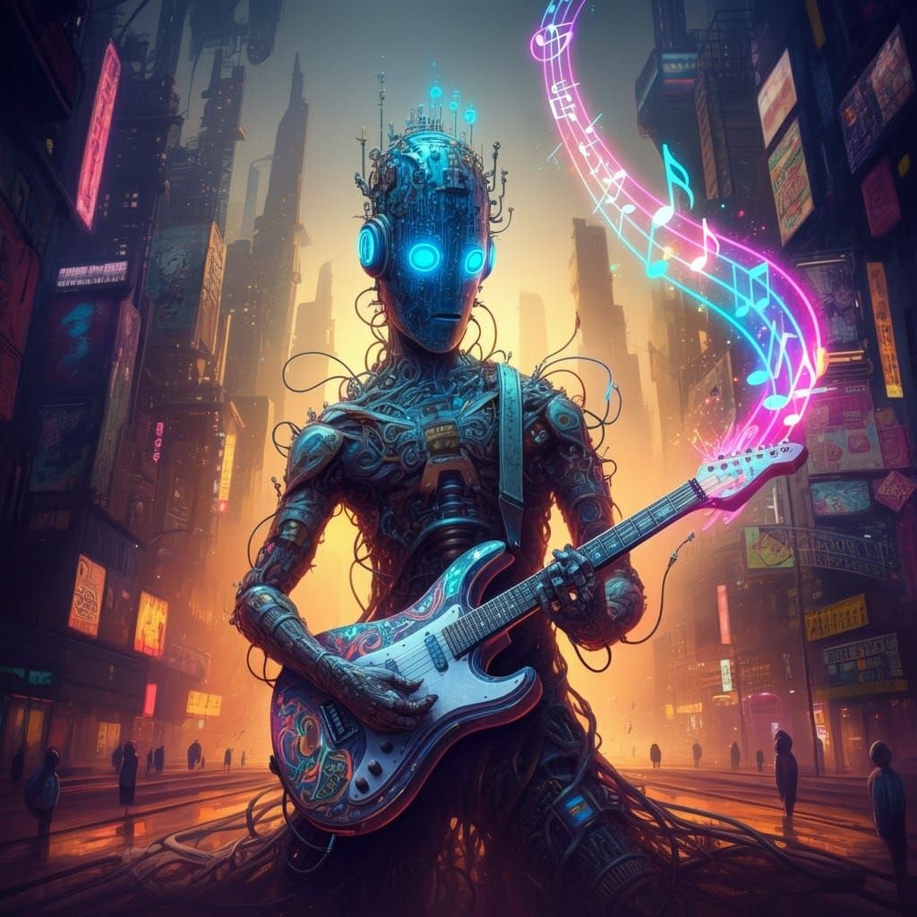 Biopunk Robot Concert in a Musical Metropolis