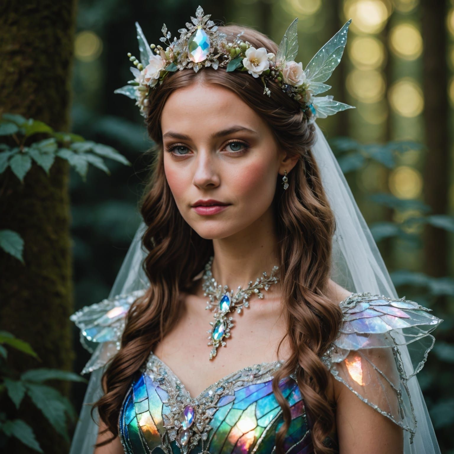 Ethereal Fairy Queen in Iridescent Gown