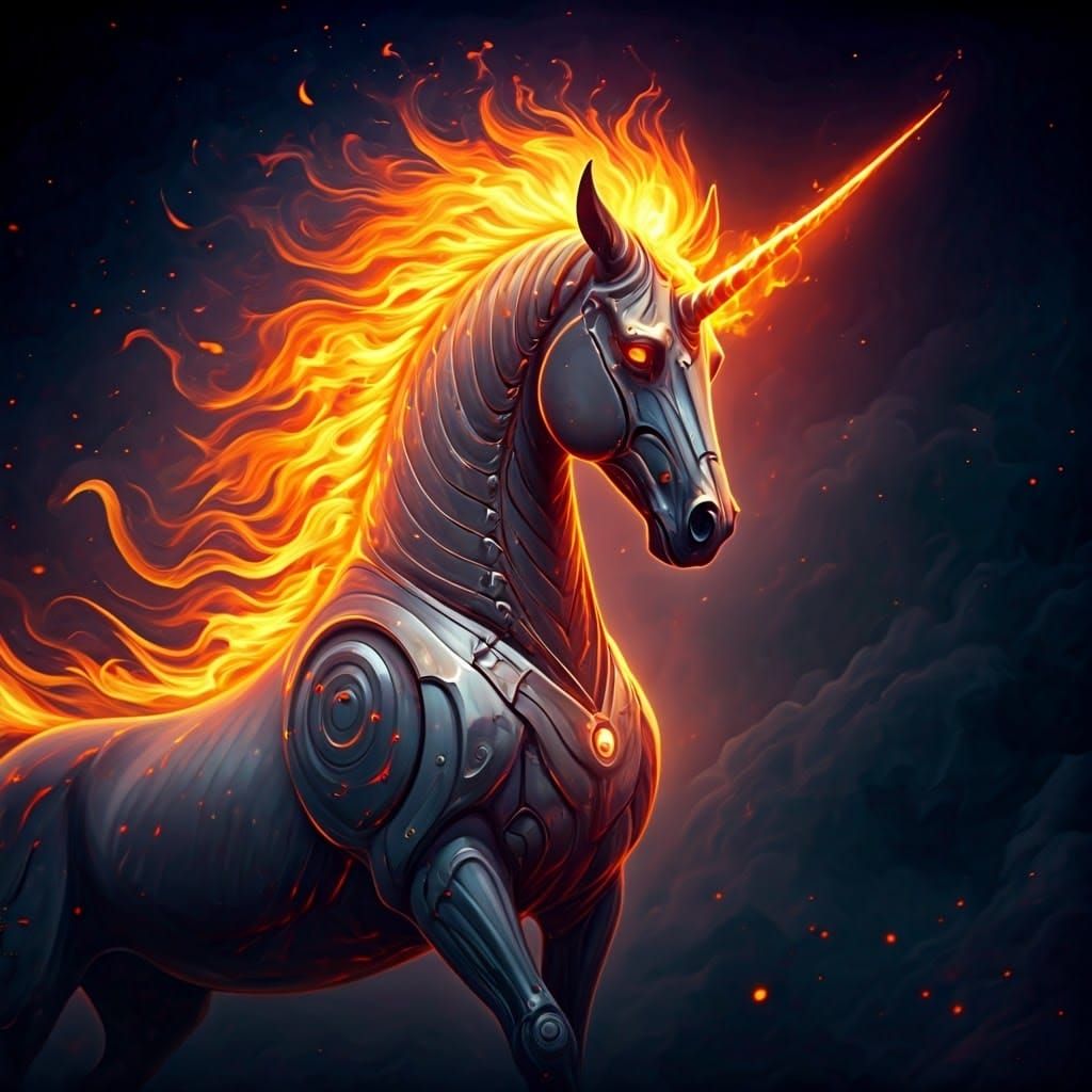 Ethereal Fire Unicorn in a Celestial Inferno