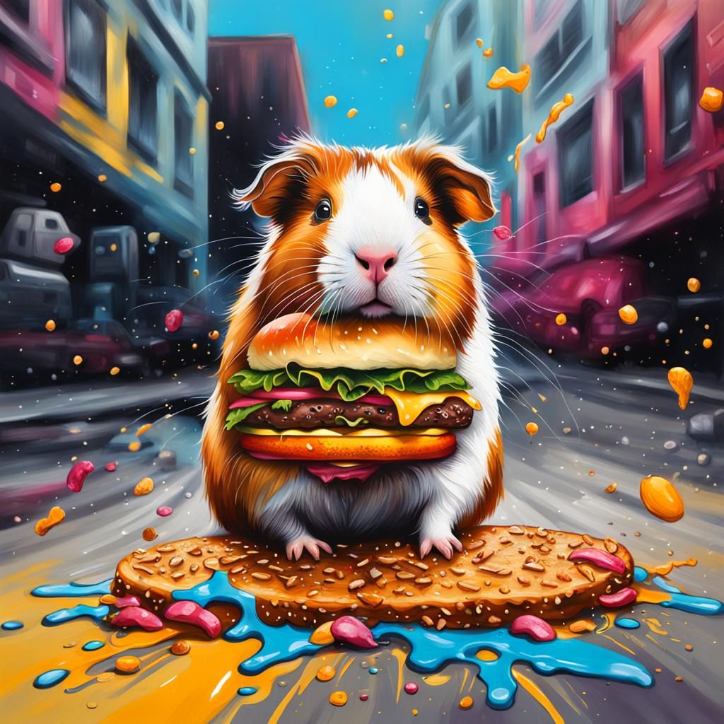 Guinea Pig with Hamburger in Graffiti Art Style