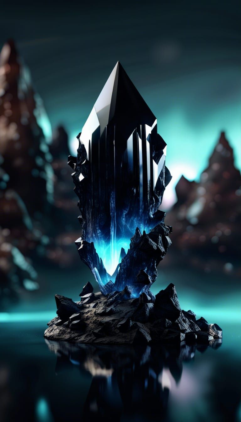 Floating Obsidian Crystal Island in 3D