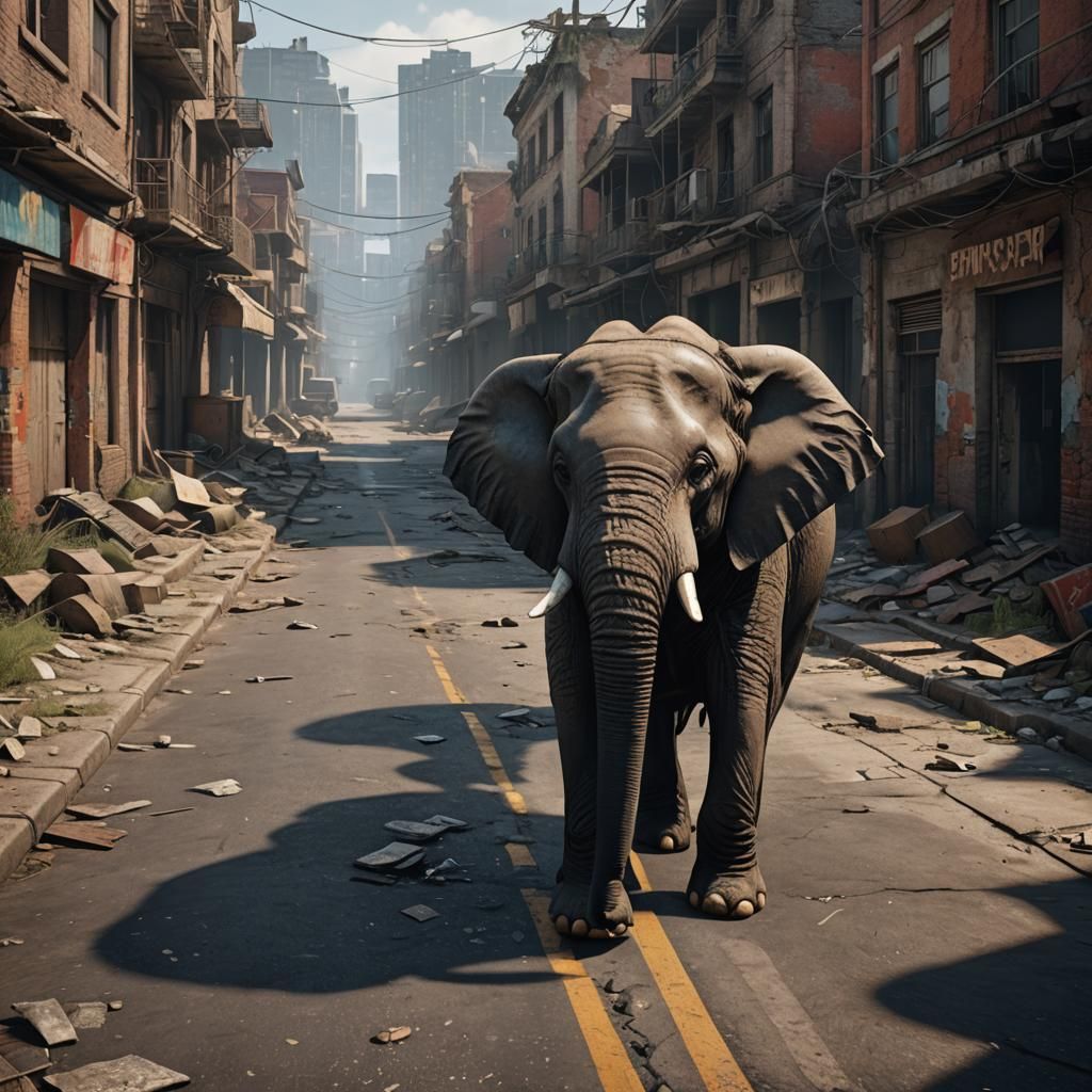 Elephant in Abandoned City: 3D Game Cinematic