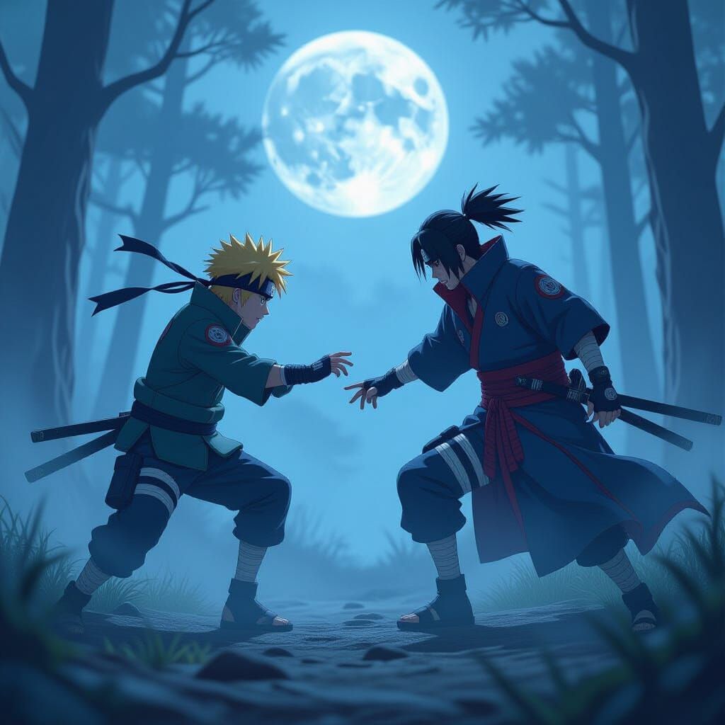 Naruto vs. Stealth Assassin in Mystical Forest, 3D Anime