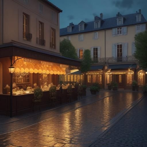French Restaurant at Night: Impressionist Style