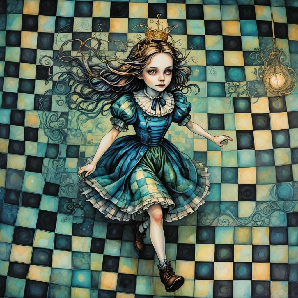 Checkerboard Alice in Wonderland, Gradient Alcohol Ink