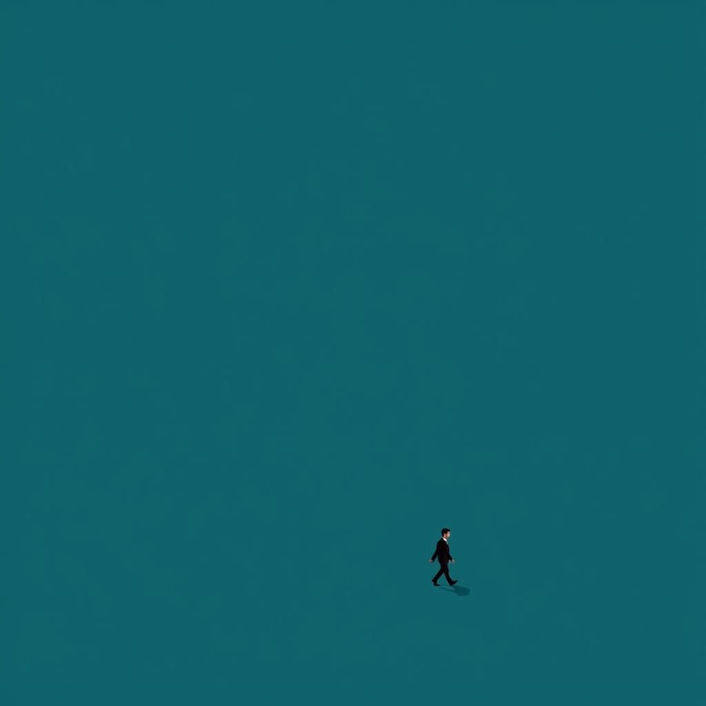 Small Figure Walks in Dark Teal Landscape