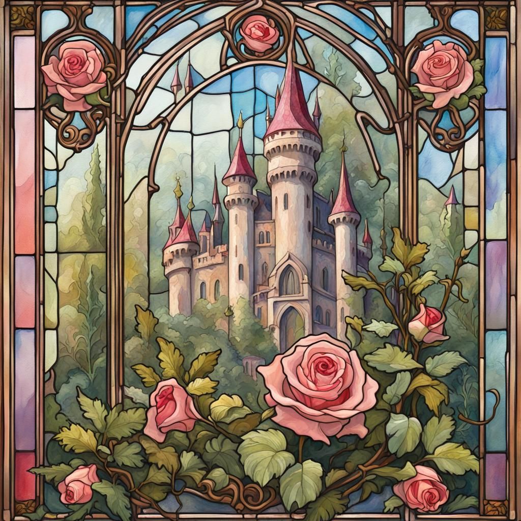 Art Nouveau Fairytale Castle in Gouache Style