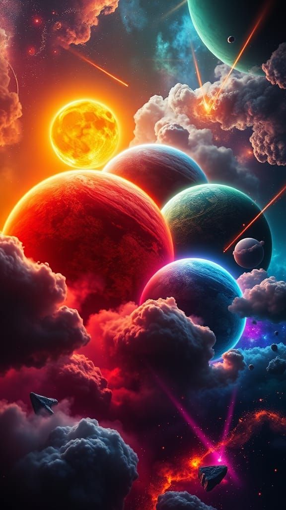 Rainbow Planets in Overlapping Hyperrealistic View