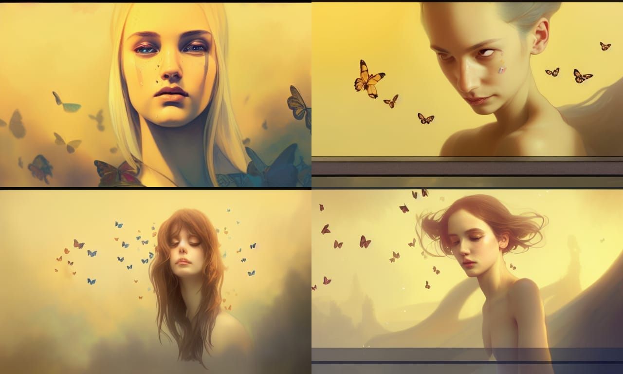 Woman Crying Butterflies: Hyperdetailed Concept Art