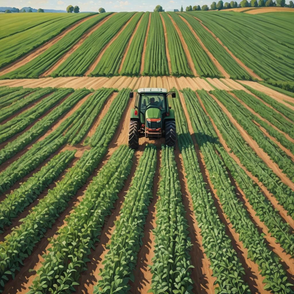 Gentle Green Bean Fields under Warm Impressionist Light