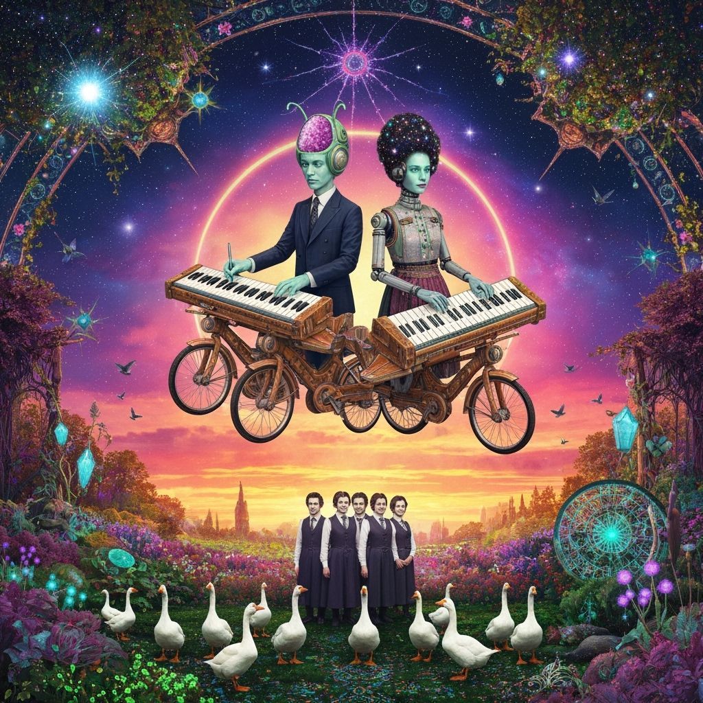 Ethereal Figures Compose Surreal Poems in Galactic Labyrinth