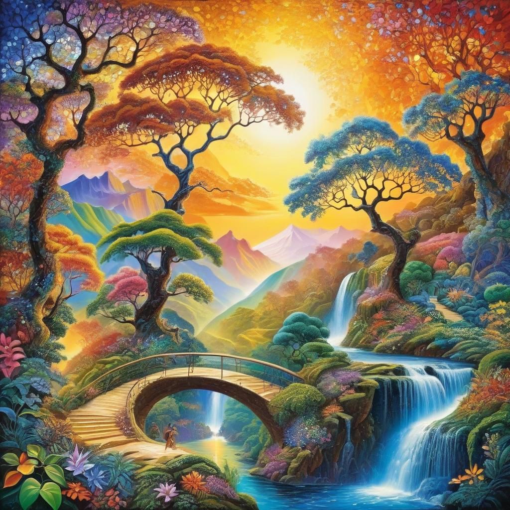 Iridescent Fantasy Landscape Gouache Painting