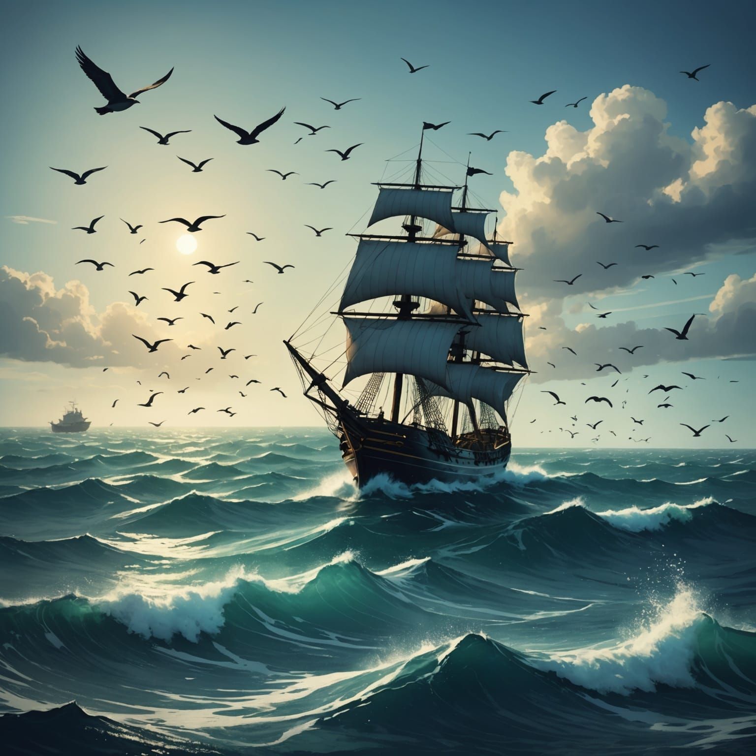 Ship in Stormy Seas with Crying People