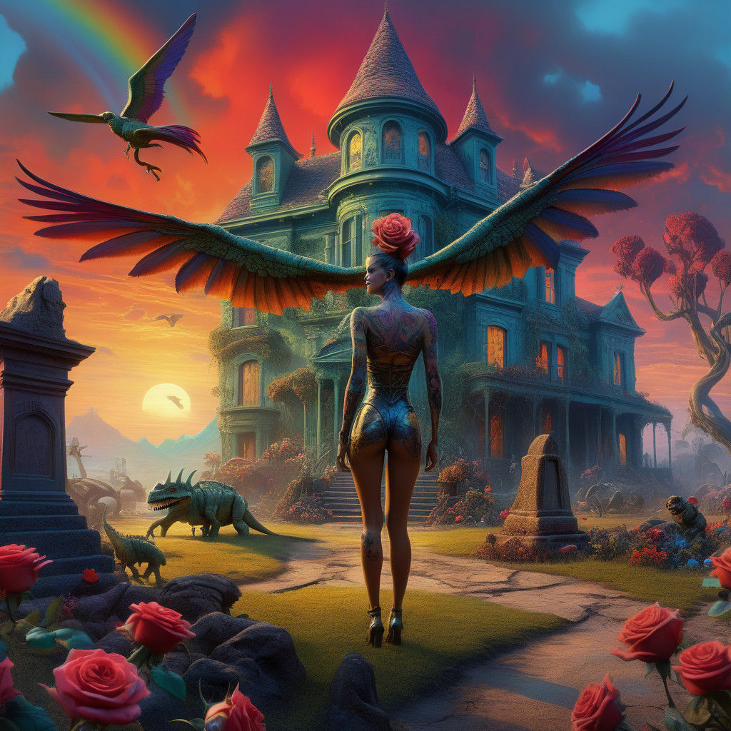 Surreal Summer Goddess in a Whimsical Graveyard