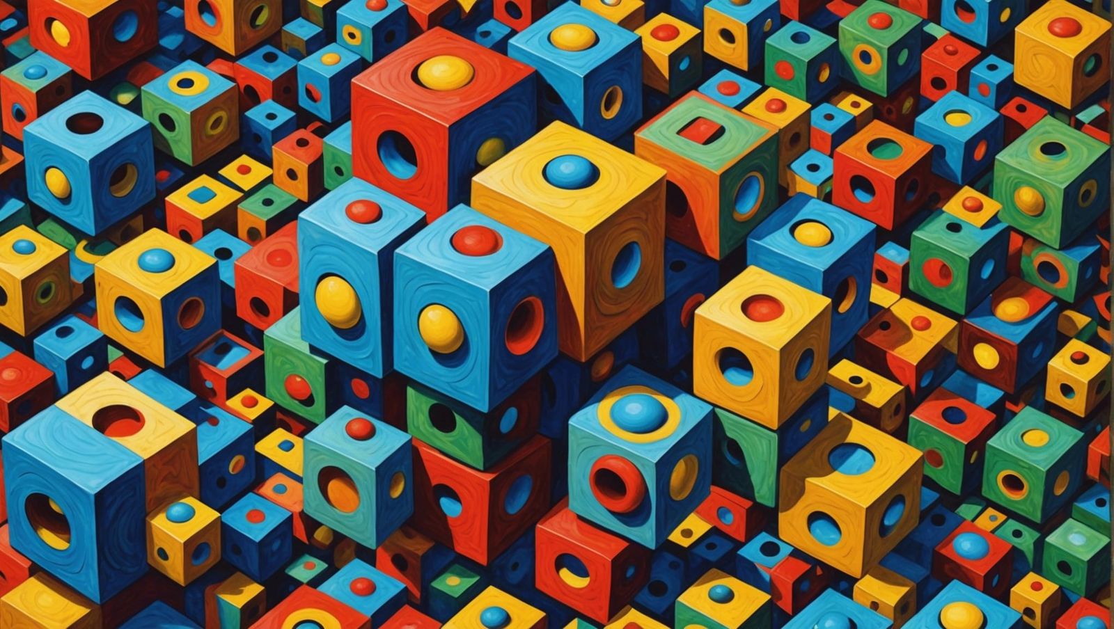Abstract Cubes and Spheres in Vibrant Colors