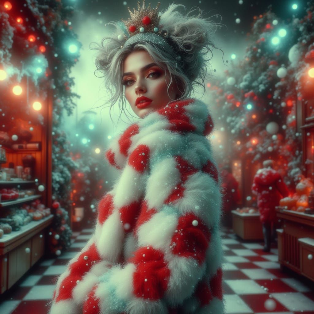 <lora:HRH-neon-grunge:1.0>   retro young Mrs. Claus