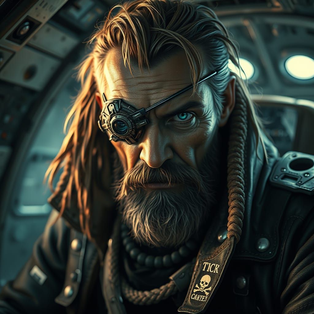 Grizzled Space Pirate King of Clubs Cybernetic Eye