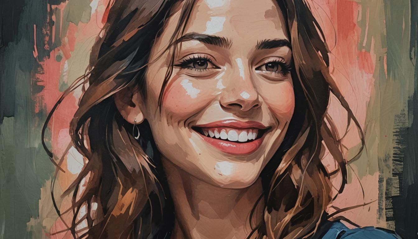 Happy Woman's Portrait in Gouache Style