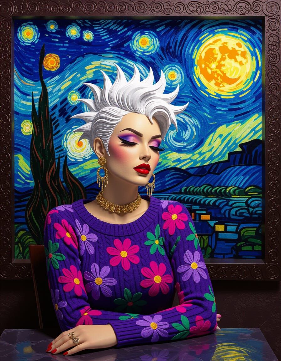 Emo Rock Star Woman Under Starry Night Sky
