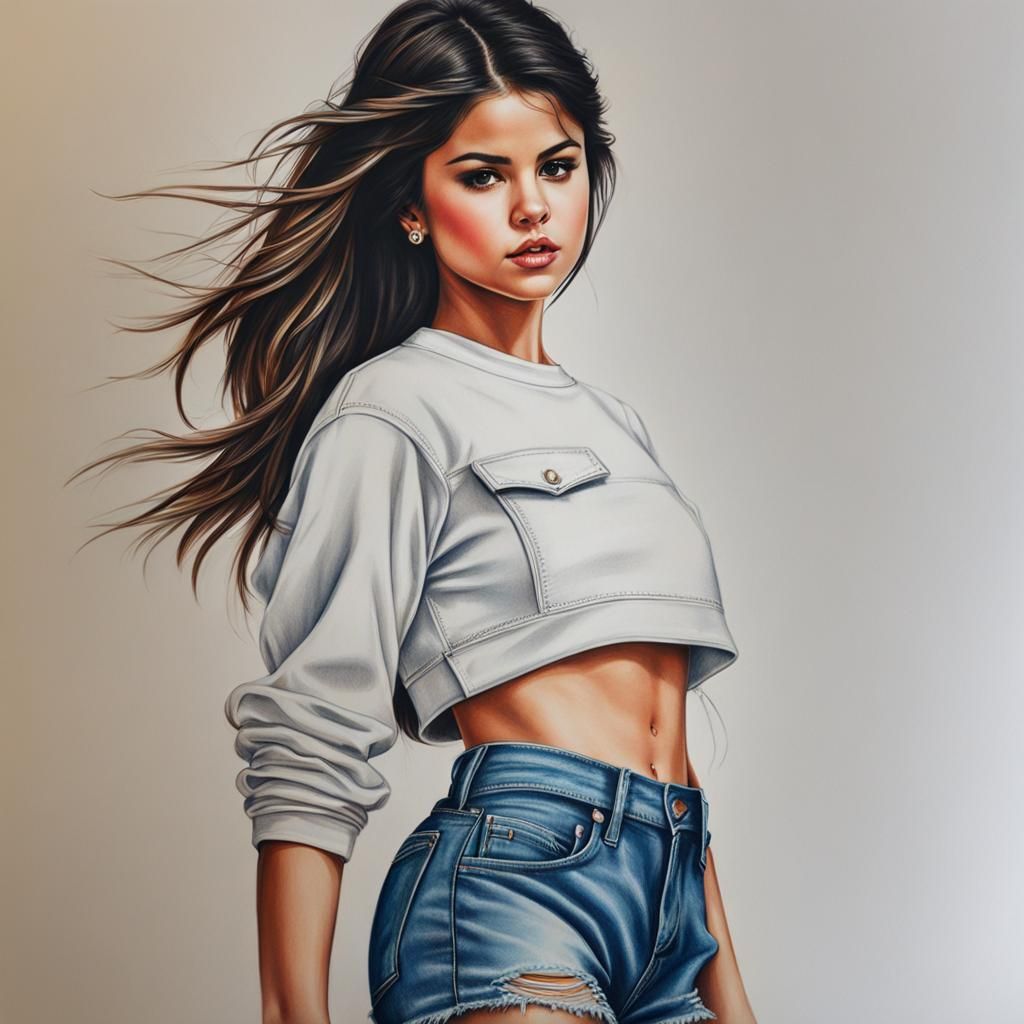 Detailed Pencil Sketch of Selena Gomez