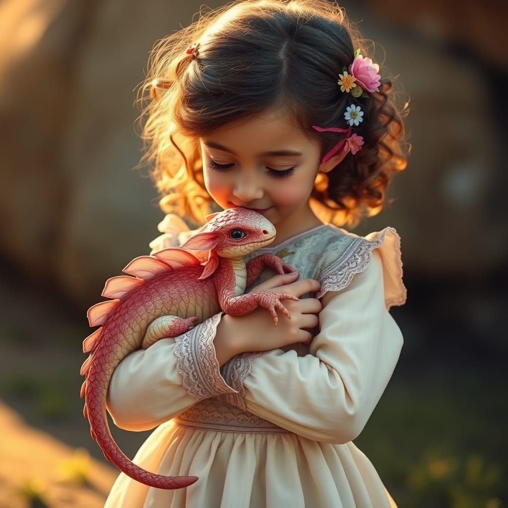 Girl Kisses Dragon in Dreamy Ethereal Style
