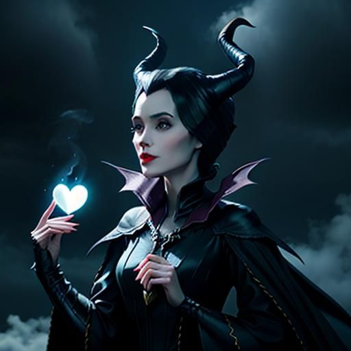 Maleficent holding a dark cloud shaped heart