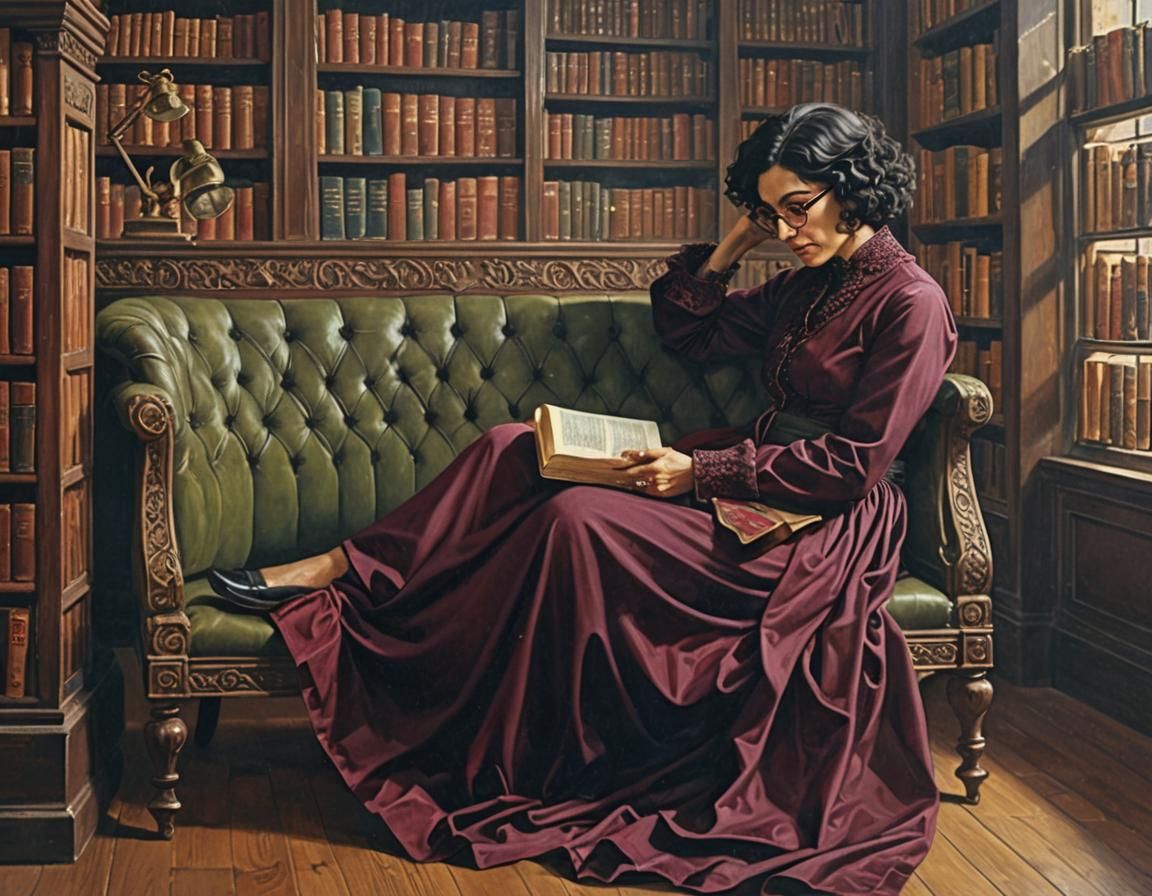 Arabic Woman Reading in Old Library: Detailed Matte Painting