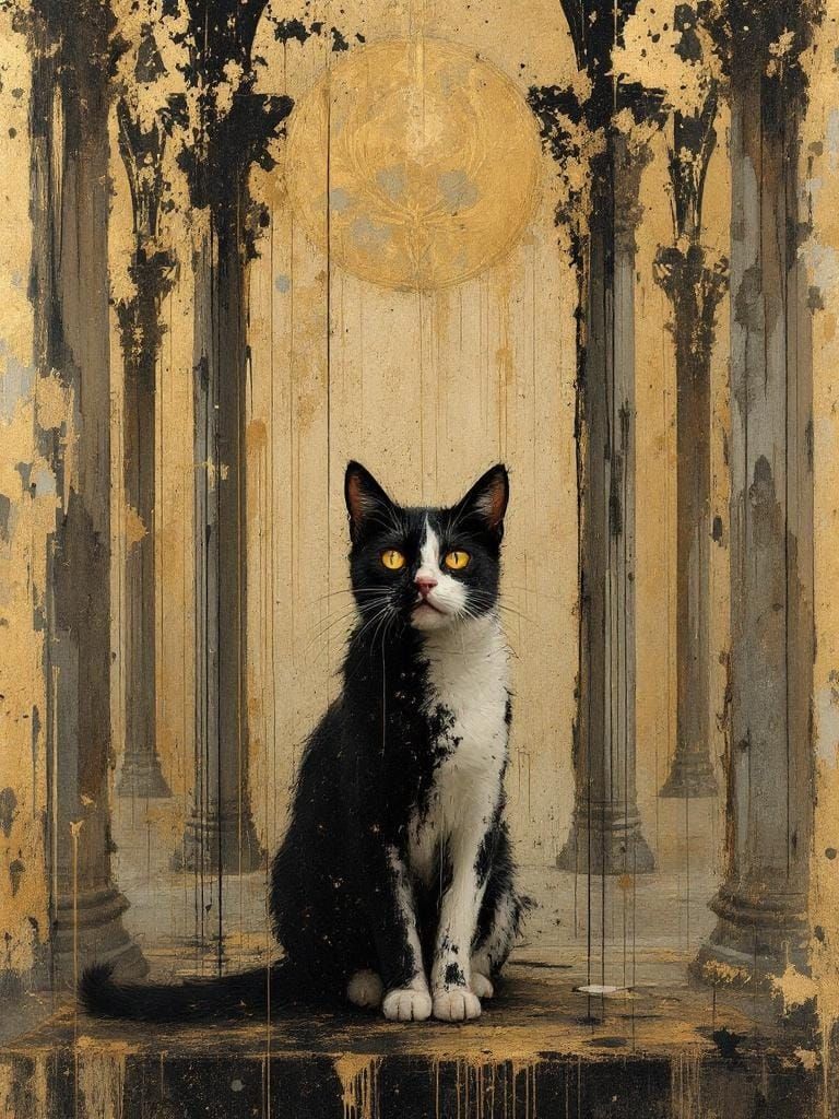 Adorable Cat Under Giant Flower: Digital Art