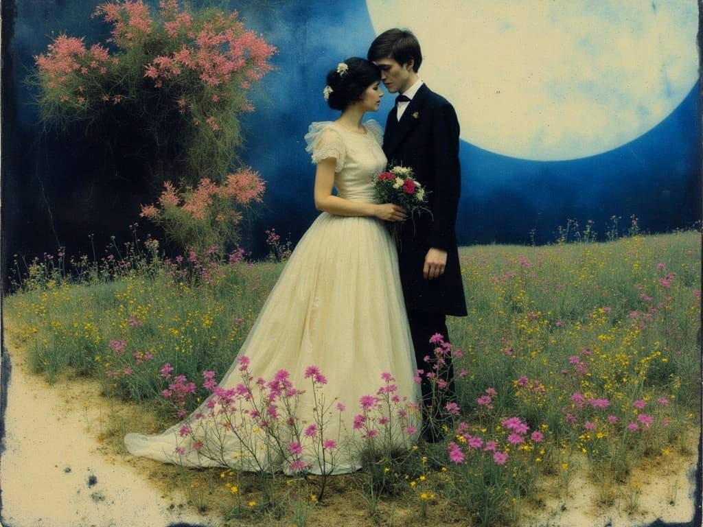 Dreamlike Double Exposure of Whimsical Wedding Scene in Vibr...