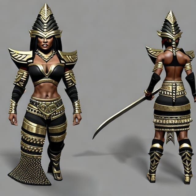 Muscular Reptilian Warrior Woman in Tribal Outfit