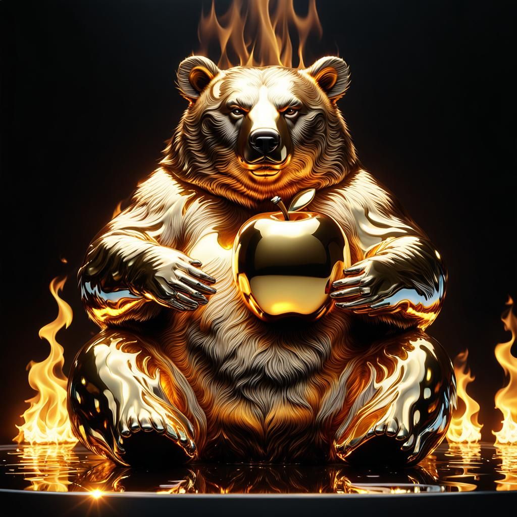 Burning Bear Reflection with Golden Apple