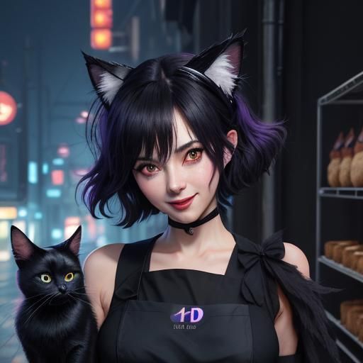 Jiji in Cyberpunk Bakery, Studio Ghibli Style