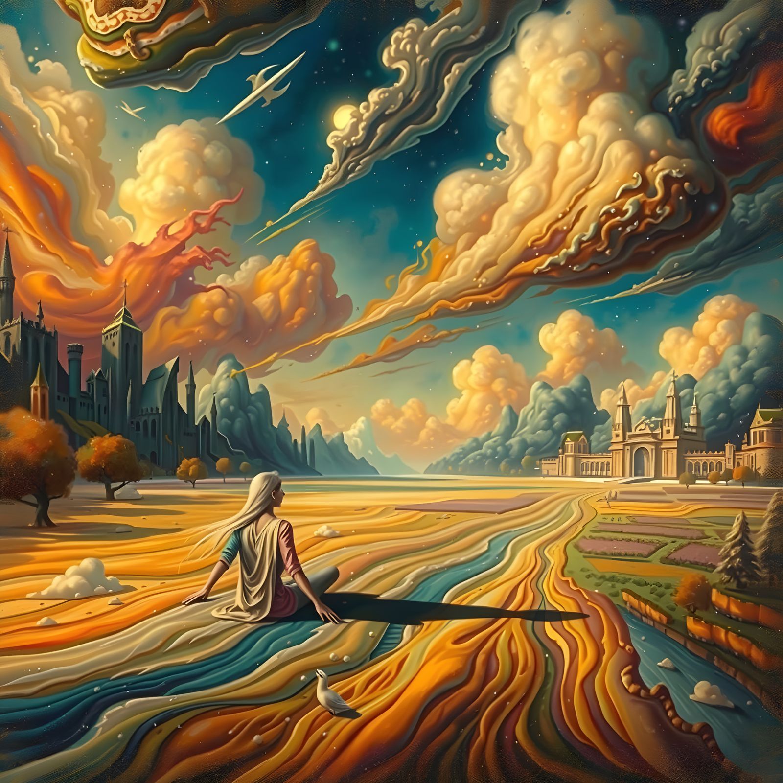 Ethereal Figure in Dreamlike Landscape