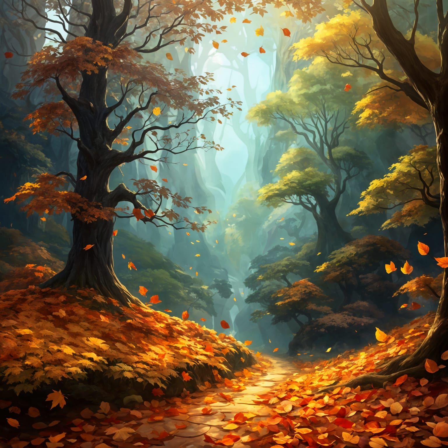 Enchanted Autumn Forest Digital Painting