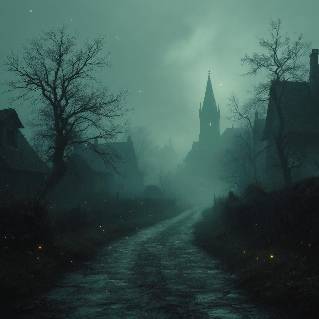 Mysterious Foggy Village at Night